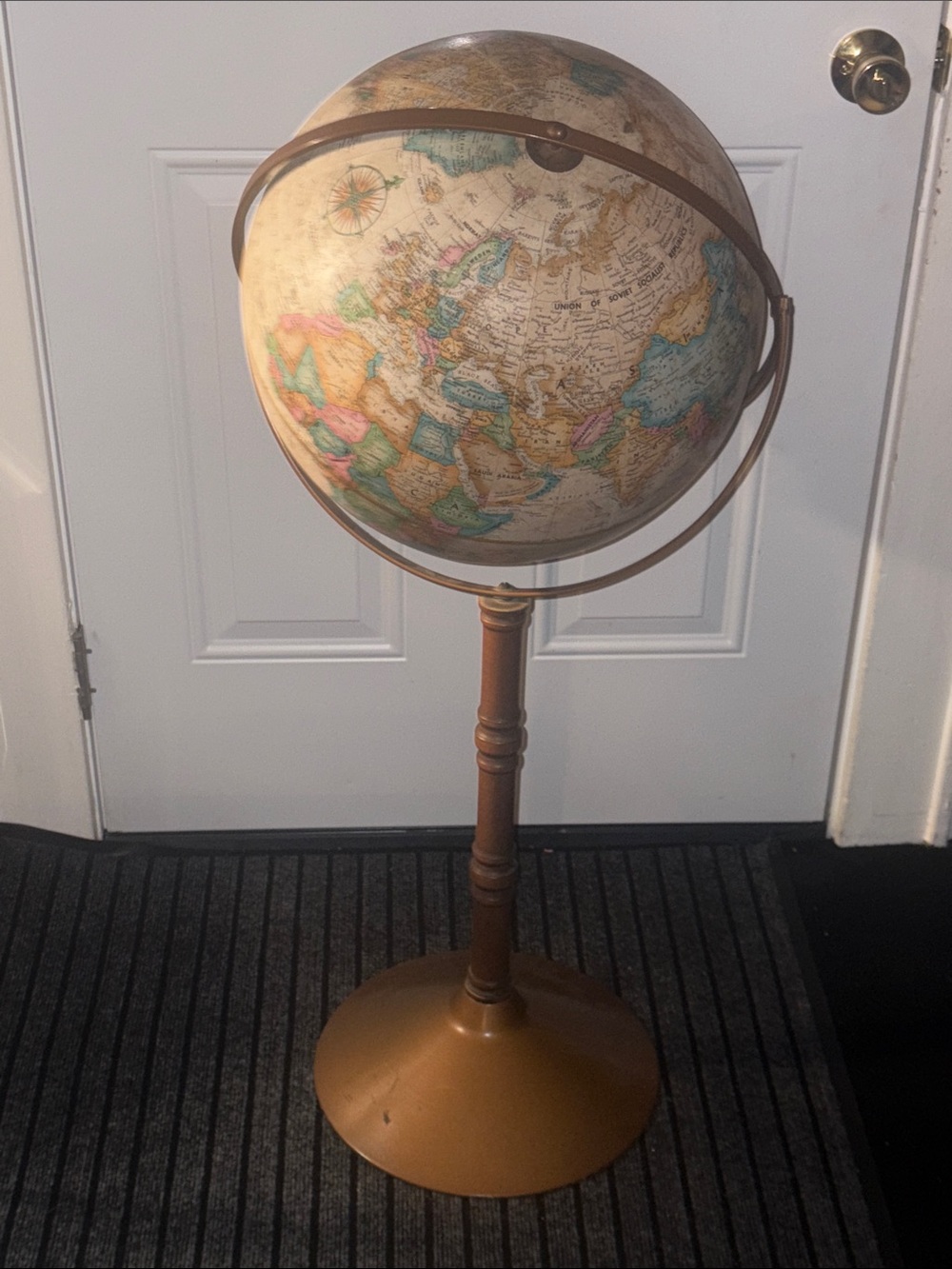 Vintage Replogle  Home Accent Floor Globe in Cream,  Brown & Teal/Turquoise